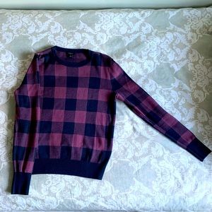 Ann Taylor Factory Crew Neck Sweater ~ Small ~ Blue/Violet Buffalo Plaid Check